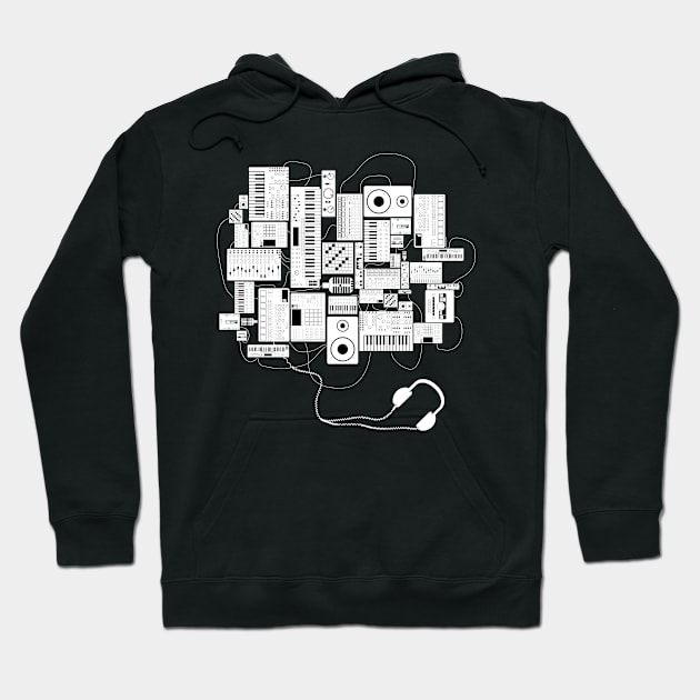 Electronic Music Producer With Synthesizer and Drum Machine Hoodie by Mewzeek_T